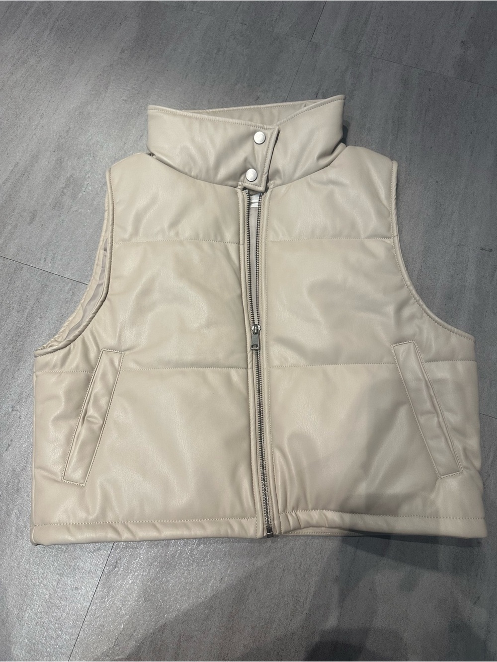 Anthropologie Cream Puffer Vest with High Collar